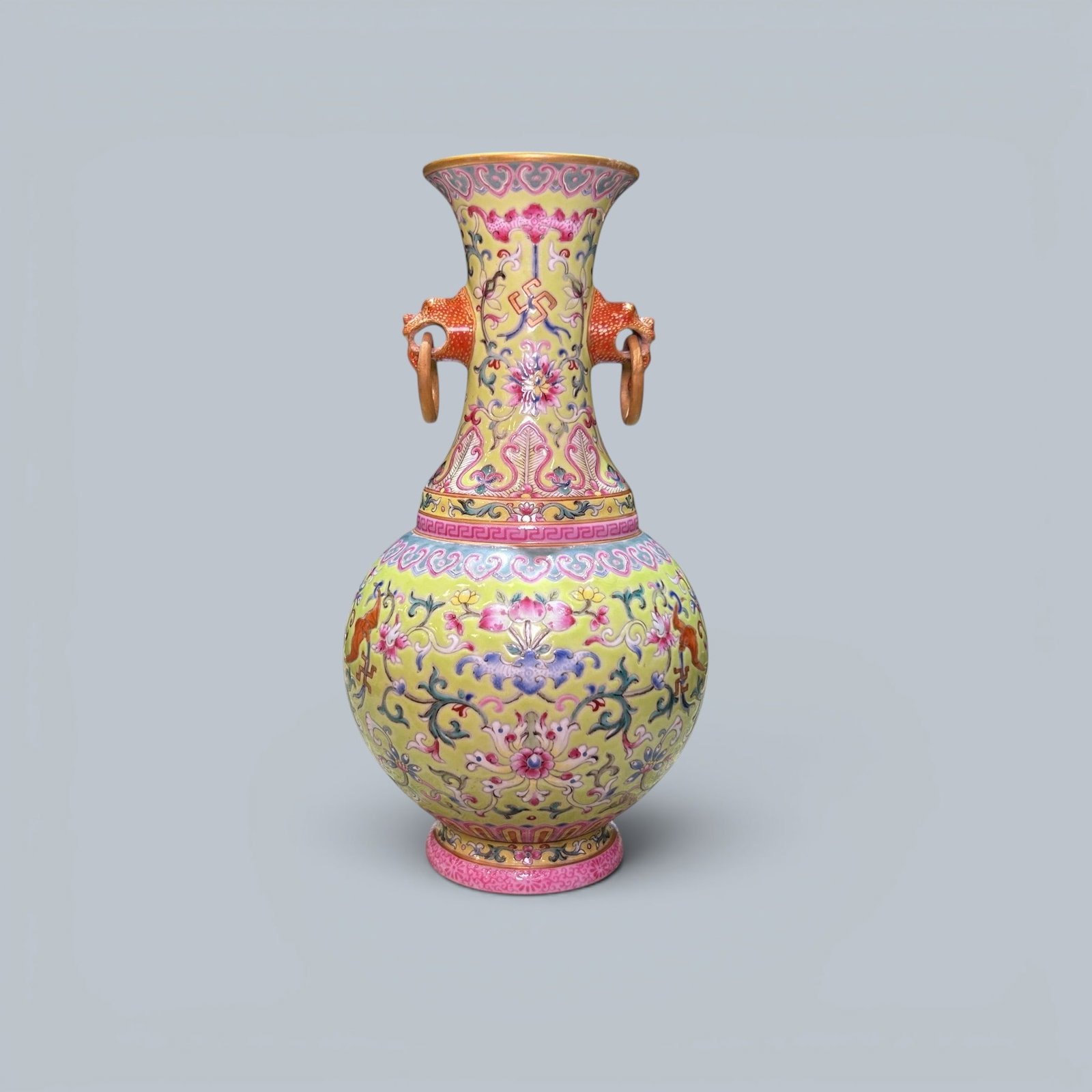 Chinese Art, A Famille Rose Vase Decorated with Floral Motifs, 18th Century, Qing Dynasty: Chinese Art, A Famille Rose Vase Decorated with Floral Motifs, 18th Century, Qing Dynasty, Height 20.3 cm.