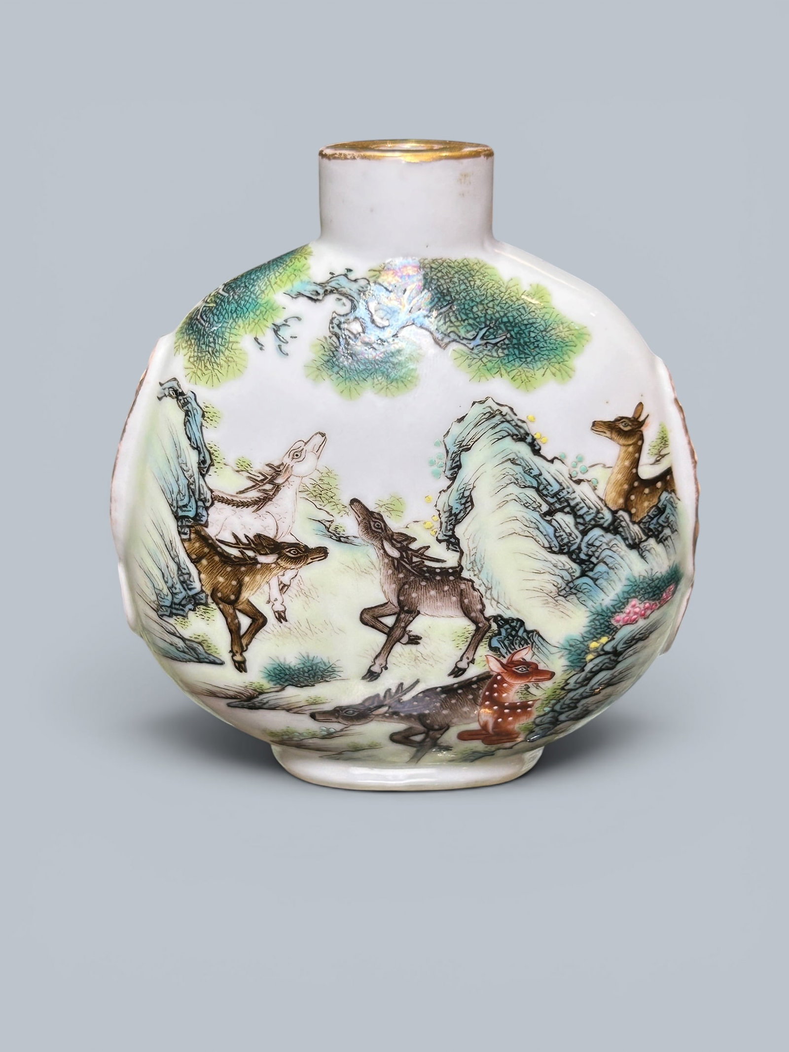 Chinese Art, A Famille Rose Snuff Bottle Decorated with Deer, 19th Century, Qing Dynasty (1 of 9)