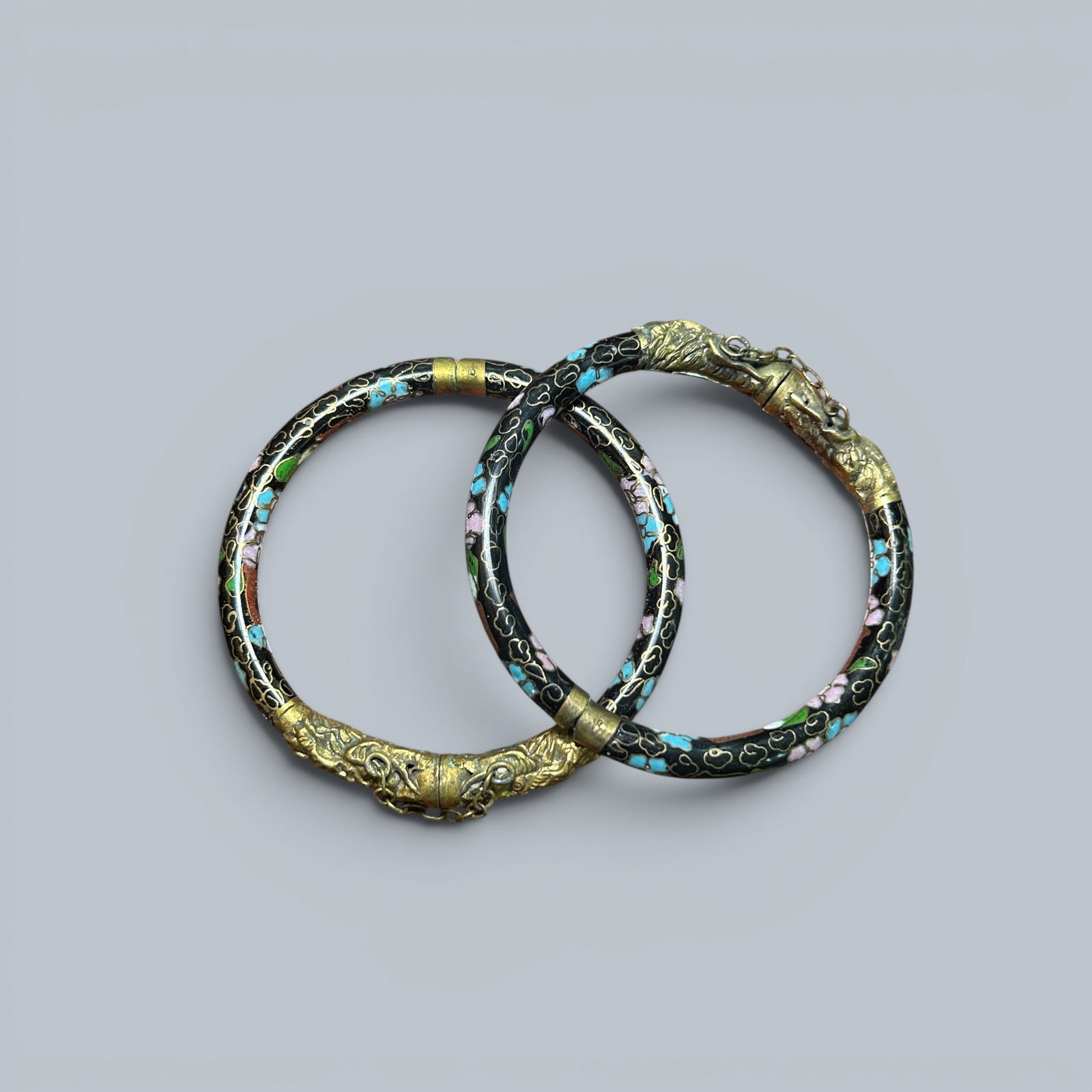 Chinese Art, A Pair of Gilt Copper Cloisonn?? Enamel Bracelets, 19th-20th Century, Qing Dynasty: Chinese Art, A Pair of Gilt Copper Cloisonn?? Enamel Bracelets, 19th-20th Century, Qing Dynasty, Diameter 7.7 cm.