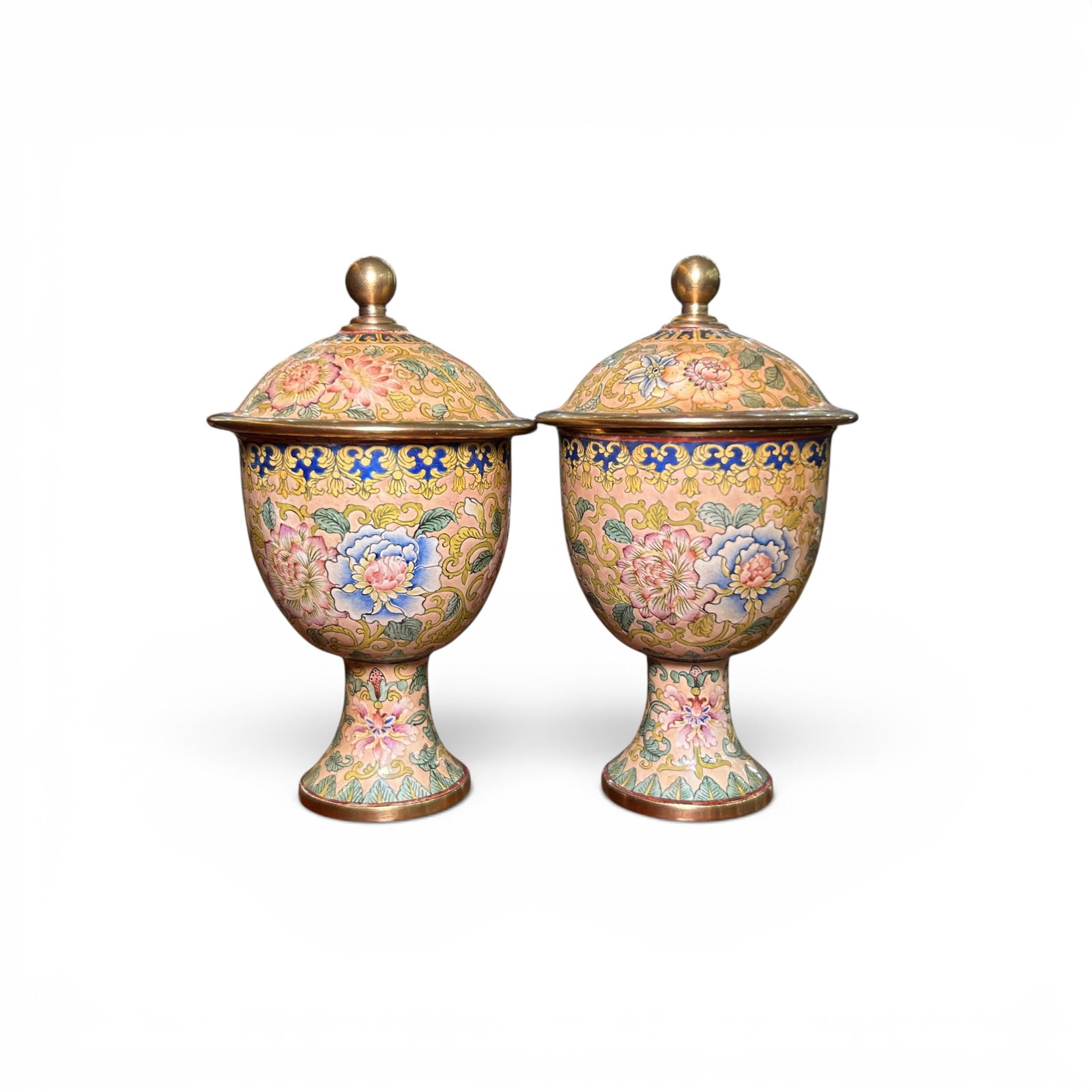 A Pair of Cloisonné Enamel Covered Cups Decorated with Floral Motifs, 18th Century, Qing Dynasty (1 of 12)