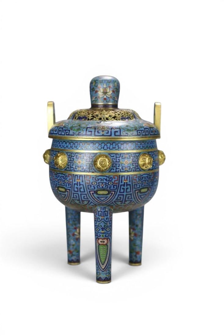 A Large Gilt Cloisonné Enamel Incense Burner, 18th Century, Qing Dynasty: A Large Gilt Cloisonné Enamel Incense Burner, 18th Century, Qing Dynasty, Height 46 cm, Width 27 cm.