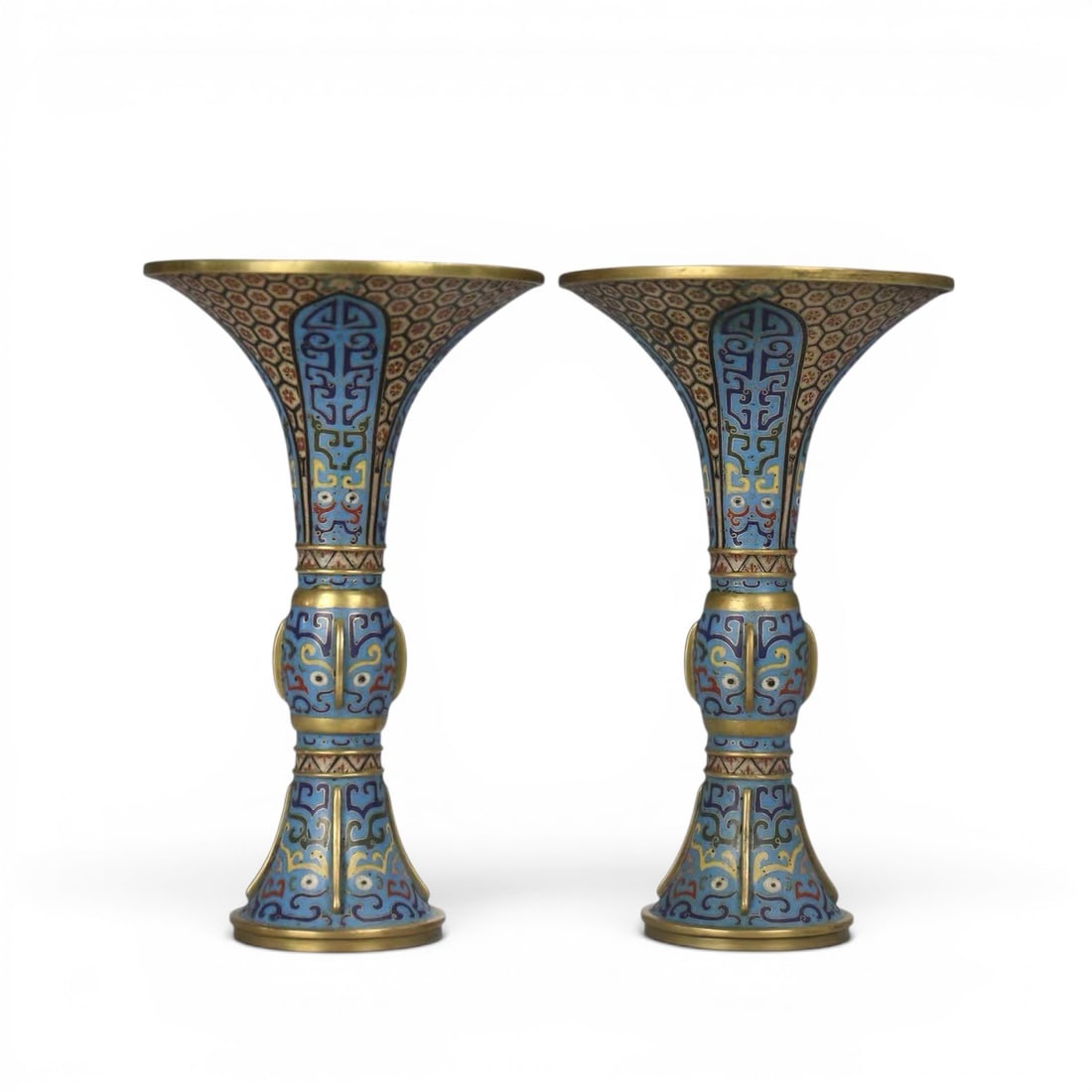 A Gilt Cloisonné Enamel Gu Vase, 18th Century, Qing Dynasty: A Gilt Cloisonné Enamel Gu Vase, 18th Century, Qing Dynasty, Height 25 cm, Width 14.8 cm.