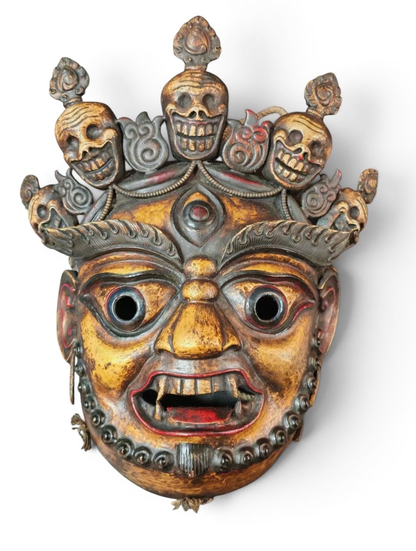 Himalayan Art, Tibet, A Repoussé Bronze Mask, 16th–18th Century: Himalayan Art, Tibet, A Repoussé Bronze Mask, 16th–18th Century, Height 36 cm, Width 30.5 cm.
