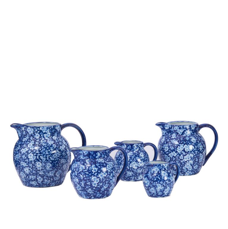 5 blue and white English pitchers (1 of 2)