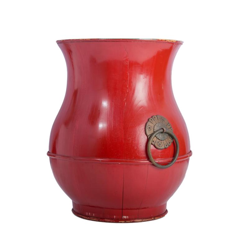 Painted Wooden Vessel Vasiform W/ Addorsed Handles