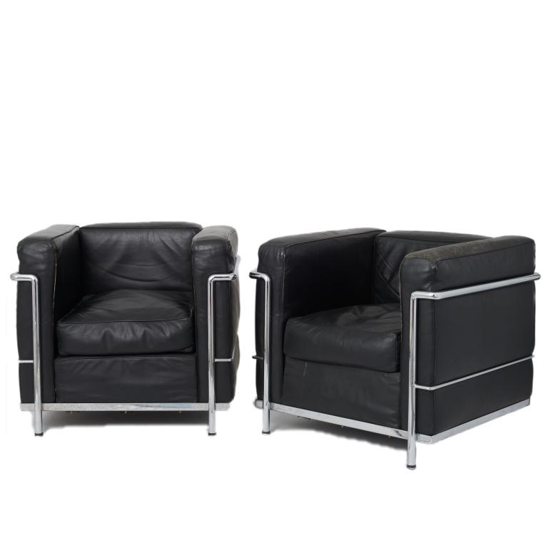 Pair Le Corbusier black leather / chrome lounge chairs (1 of 1)