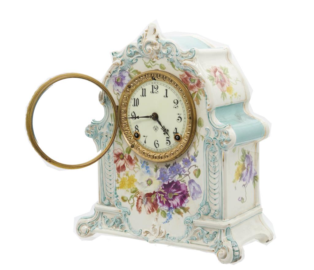 Ansonia Porcelain mantle clock "La Mosella" Ansonia chiming porcelain mantle clock "La (1 of 4)
