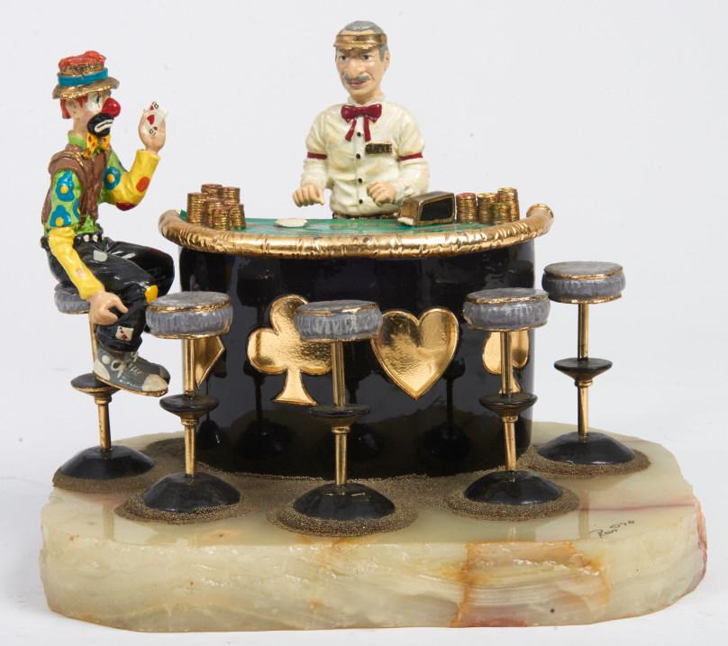 Ron Lee Blackjack sculpture Ron Lee (1947-2017) World of clowns, casino Blackjack playing clown (1 of 4)