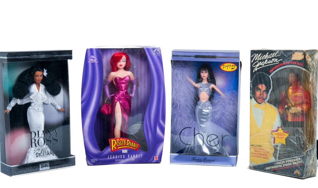 Assorted group of 4 dolls Cher, Diana Ross, Michael Jackson, and Jessica Rabbit, in original (1 of 8)
