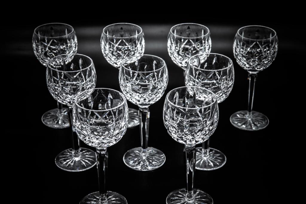 Waterford crystal wine glasses lot of 9 Waterford crystal stemware wine glasses lot of 9, Lismore: Waterford crystal stemware wine glasses lot of 9, Lismore pattern Approx 7 1/2" h