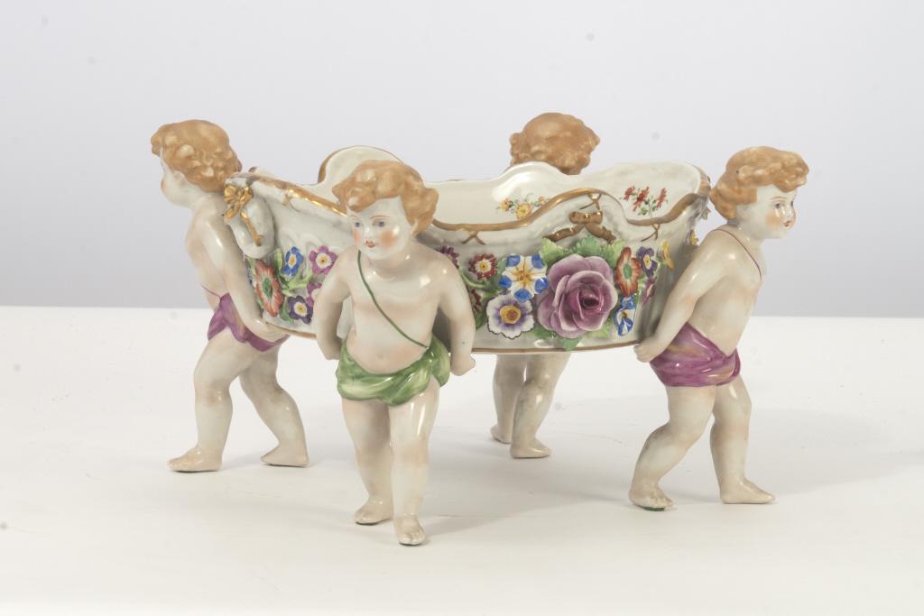 Von Schierholz Cupid Bowl Von Schierholz polychromed hard paste porcelain centerpiece figural group (1 of 1)