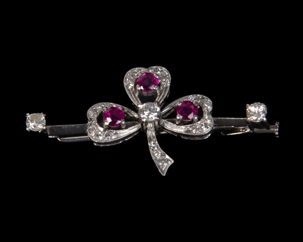 Clover Diamond Brooch with Rubys (1 of 5)