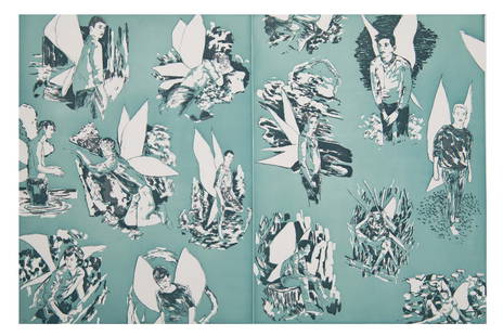 The Homosexual Neurosis (Blue) by Hernan Bas: Revised Endpapers for The Homosexual Neurosis (blue) by Hernan Bas (1978), circa 2013 Edition of 25 Color aquatint (printed resist). Approximate size: 31½" x 47½" Hernan Bas makes paintings