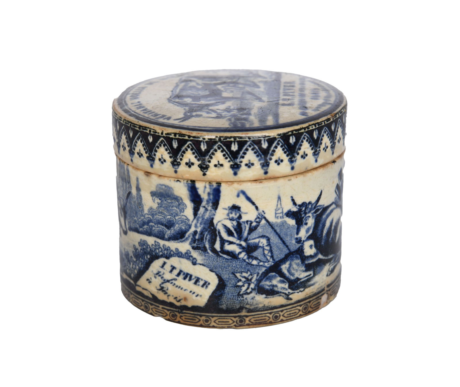 19th Century Ox Marrow Pomade Ceramic: Nineteenth Century Pomade Pharmacies in the 1800s sold pomade for its many purposes in aiding with beauty and physical health. Pomade helped hair by keeping it manageable, moisturizing, conditioning,