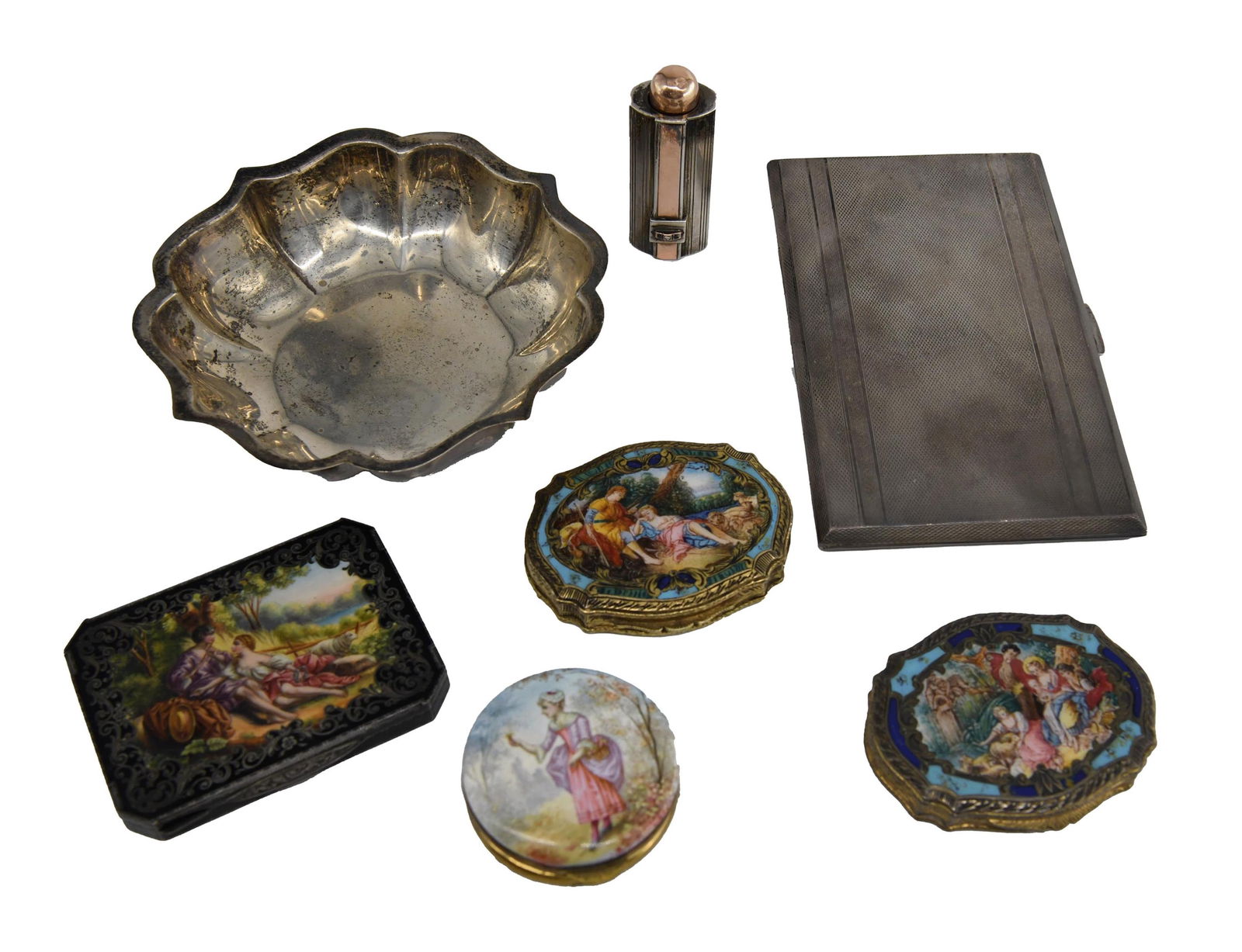 Group of Antique Decorative Compacts Incl. Sterling Bowl & Case (1 of 14)