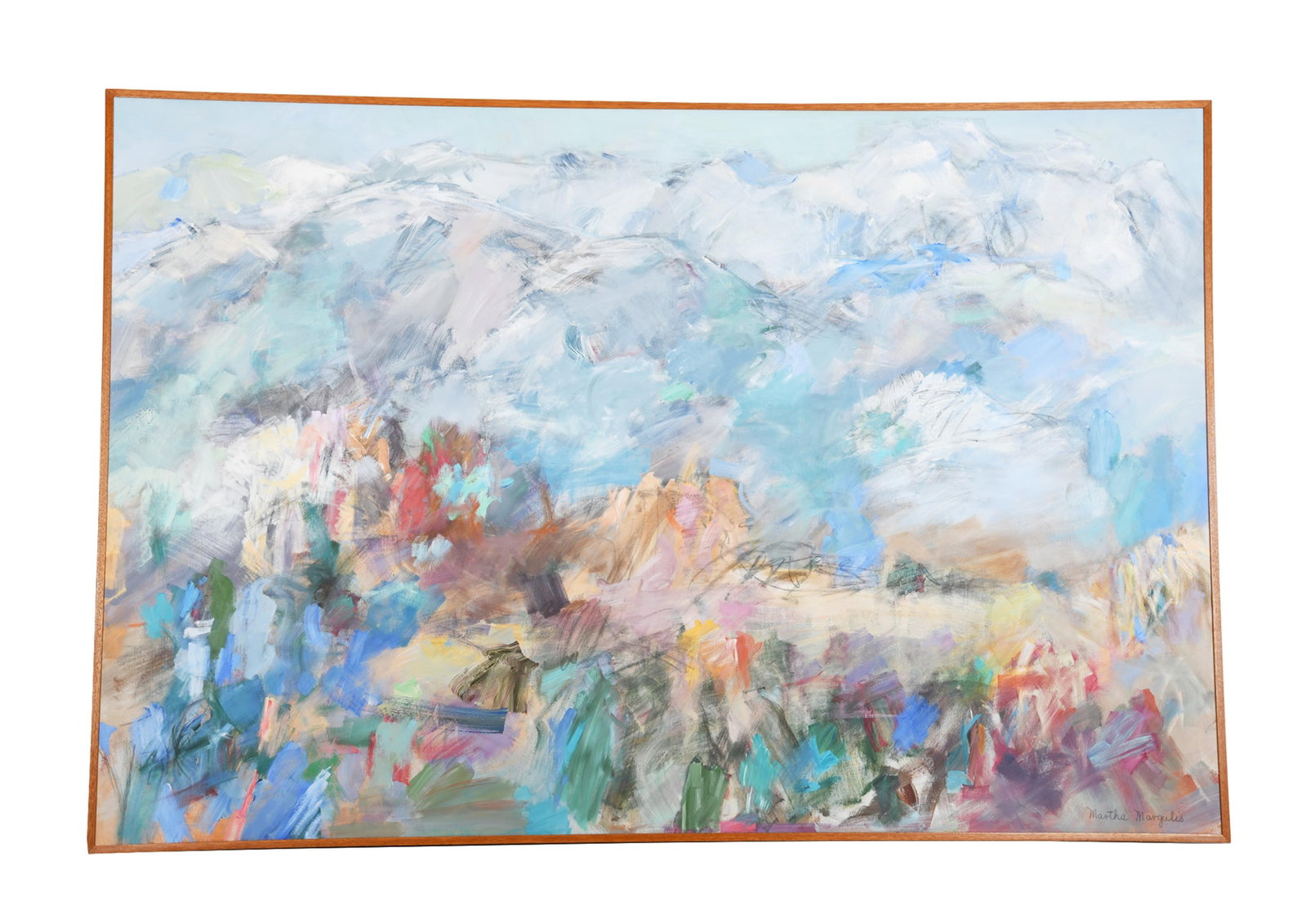 Martha Margulis, Spring in the Mountains, Acrylic on Canvas: Martha Margulis Spring in the Mountains Acrylic on Canvas From the private collection of a New York City Financial Firm. Approximate size of Piece: 60" H x 89.75" W Approximate size of Piece with fra