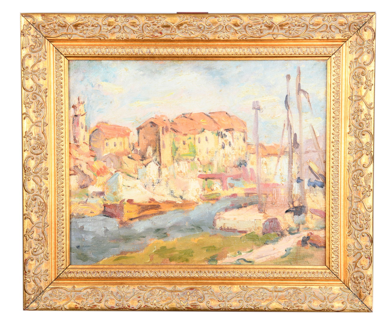 Early 20th Century Oil on Canvas Ship Dock Yard (1 of 2)
