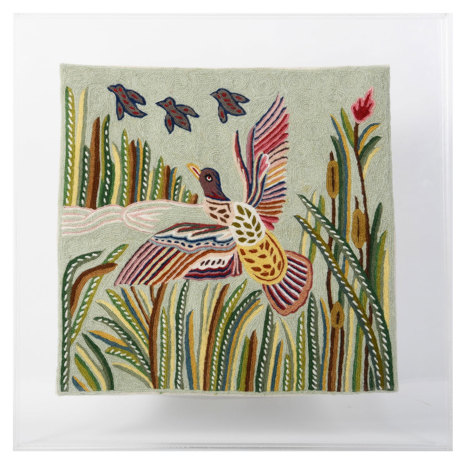 Framed Bird Embroidered Tapestry (1 of 2)