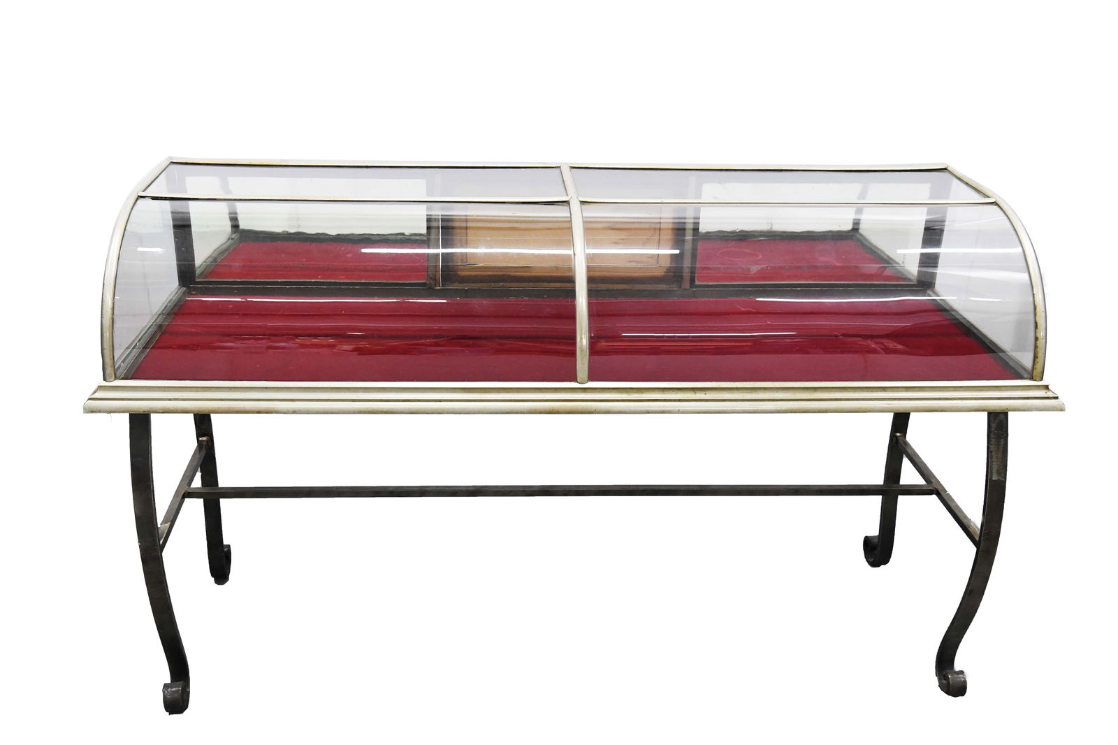 Antique Nickel Plated Metal Showcase Display Cabinet Raised on Curved Legs (1 of 20)