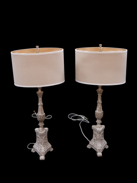 Pair of Neo-Classical Style Wooden Painted Lamps (1 of 4)