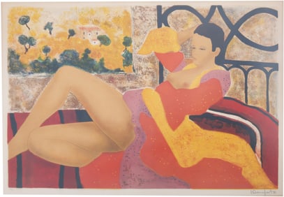 Alain Piere Bonnefoit, French 1937, Untitled, Nude in Bed, Lithograph