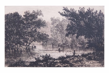 Antique Etching in Gold Frame