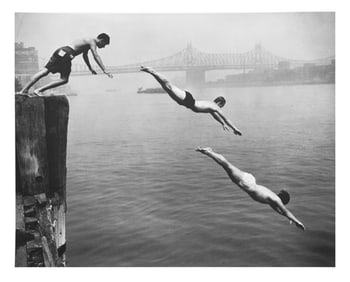 Arthur Leipzig, American 1918-2014, Growing Up in New York, Divers East River, Silver Gelatin Print