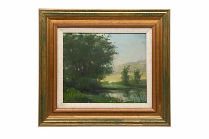 Peter Layne Arguimbau, American 1951-, Pond Scene, Oil on Panel