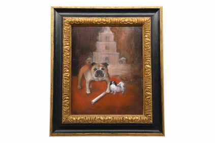 Vincent Arguimbau, American, Bulldog & Japanese Chin Portrait, Oil on Panel