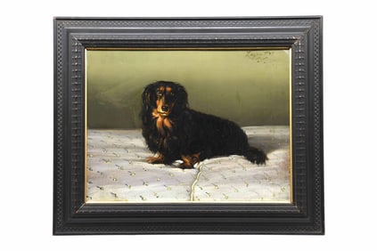 Peter Layne Arguimbau, American 1951-, Long Haired Dachshund Portrait, Oil on Panel
