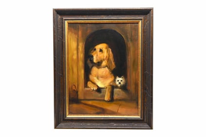 Peter Layne Arguimbau, American 1951-, Dogs in a Kennel, Oil on Panel