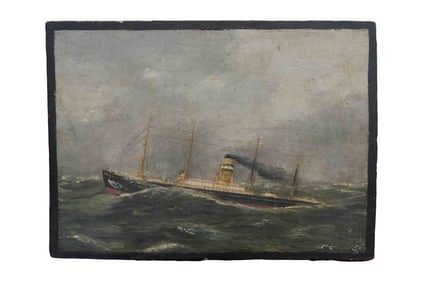 Early 20th Century Ship Painting, Acrylic on Board