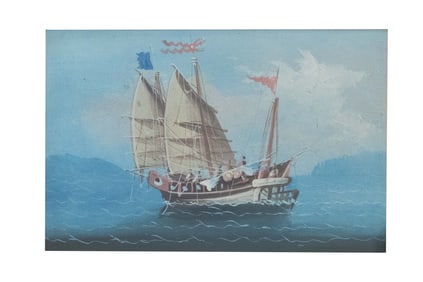 Antique Ship Miniature, Acrylic on Board