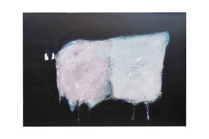 Framed Abstract Painting of a Cow, Paper