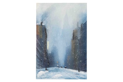 Leon Louie Dolice, 1892-1960, New York Street, Winter, Chalk, Pastel on Board