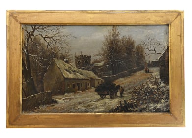 Elijah Sylvester Newton Cawthorne, England 1843-1913, Snowy Street, Oil on Canvas