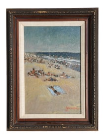 Beach Scene, Oil on Board