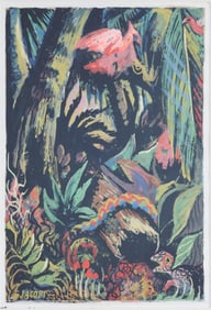 Jungle Scene on Paper signed E Jacobi