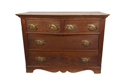 Early Serpentine Front Oak 4 Drawer Dresser
