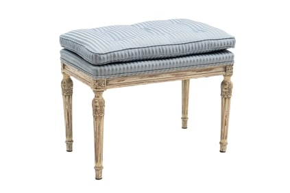 Louis XVI Style Blue Stripe Upholstered Bench