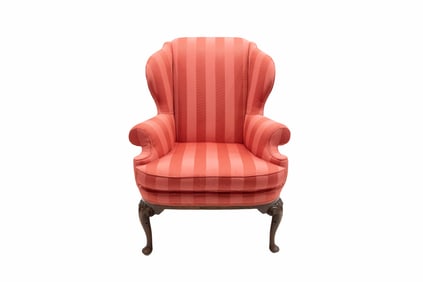 Queen Anne Wingback Striped Pink Upholstered Chair
