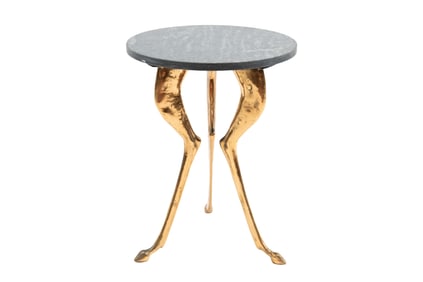 Brass Tri Leg Hoof Side Tripod Table with Stone Top