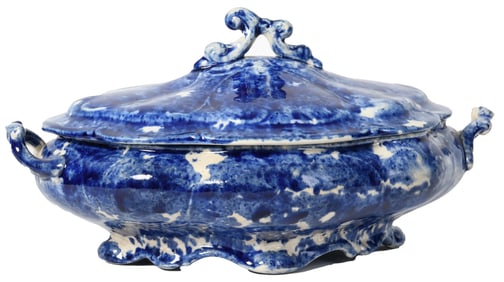 19th Century Vegetable Splatterware Dish with Lid