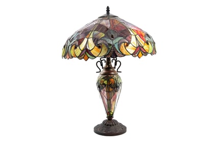 Tiffany Style Table Lamp with Leaded Glass Shade & Center