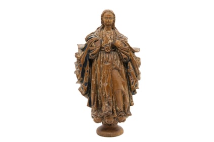 Spanish Carved & Gessoed Wood Figure of Saint