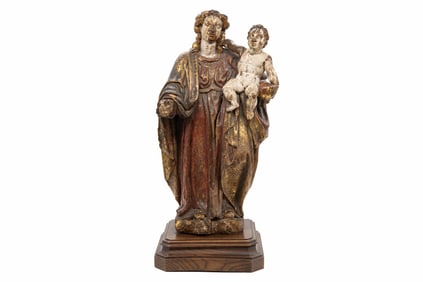 16th Century Spanish Gilt & Painted Wood Madonna & Child