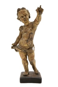 Baroque Carved Giltwood Putti Figure on Stand