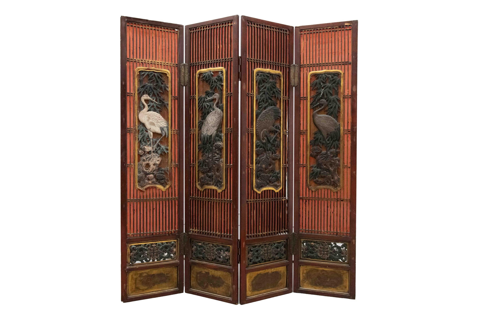 Antique Chinese Heron Four Panel Screen (1 of 20)
