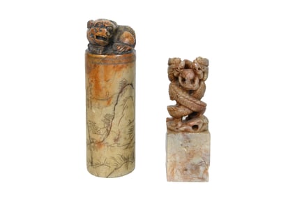 Two Soapstone/Jade Carved Seals/Stamps