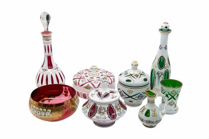 Mermac Bohemia Moser Crystal Emerald Green and Ruby Red Glass & Ceramic Wares